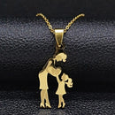 Mom Daughter Stainless Steel Chain Necklace Silver Color