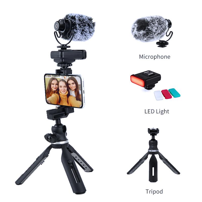 Video Mini Vlogging Live Streaming Kit with LED Light & Microphone