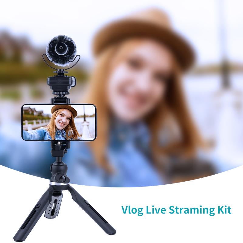 Video Mini Vlogging Live Streaming Kit with LED Light & Microphone