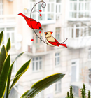 Pair of Cardinal bird stained glass ornament