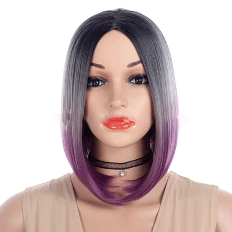 Bleaching and dyeing fashion purple gray wig