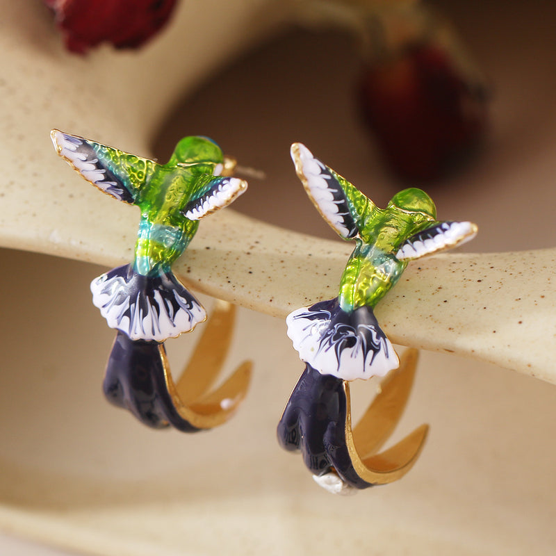 Green Hummingbird Earrings