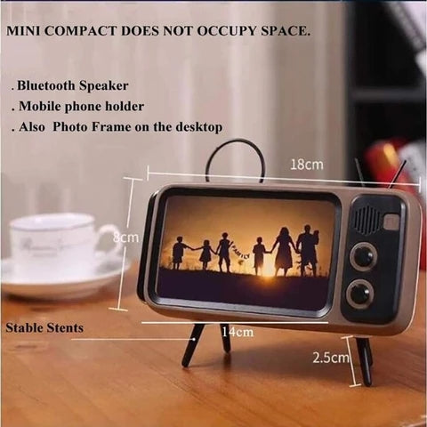 3 in 1 Portable wireless bluetooth Bass Speaker  retro TV Mobile Phone Holder