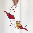 Pair of Cardinal bird stained glass ornament