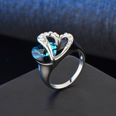 Titanic Sapphire Crystal Ocean Heart Set  Ring