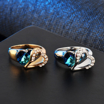 Titanic Sapphire Crystal Ocean Heart Set  Ring