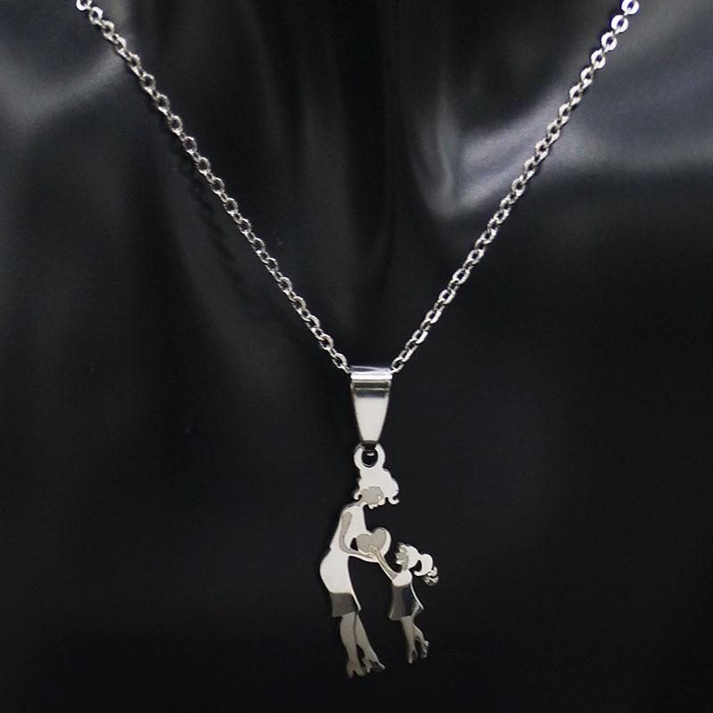 Mom Daughter Stainless Steel Chain Necklace Silver Color